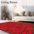 Crimson Green Poinsettia Blooming Garden Rug