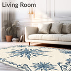 Pale Blue Snowflake Border Medallion Rug