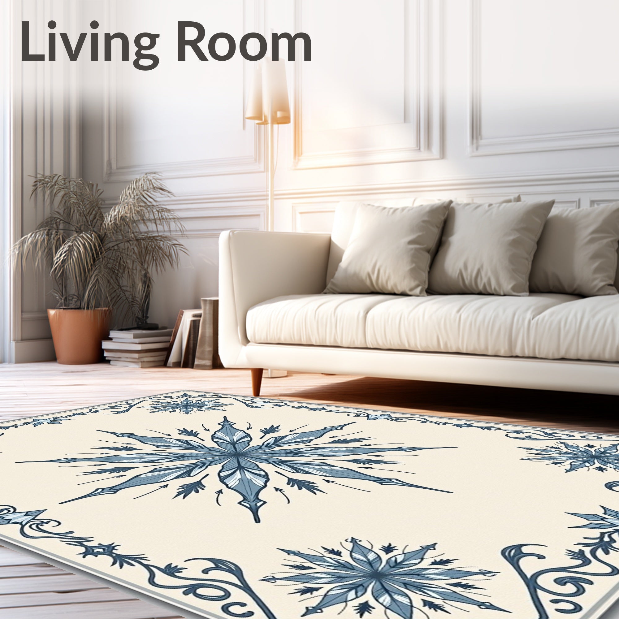 Pale Blue Snowflake Border Medallion Rug