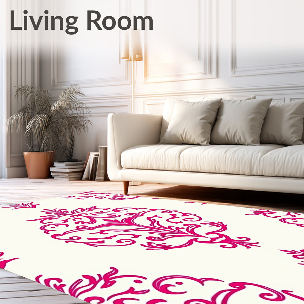 Crimson Damask Scrollwork Medallion Rug