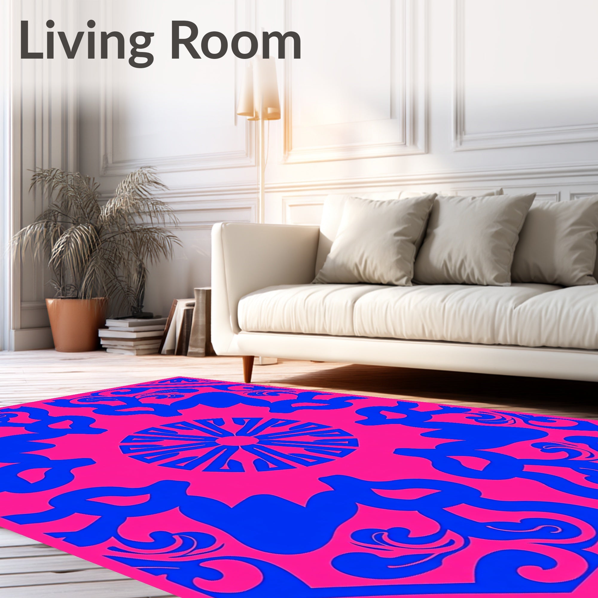 Vibrant Blue Swirl Medallion Rug