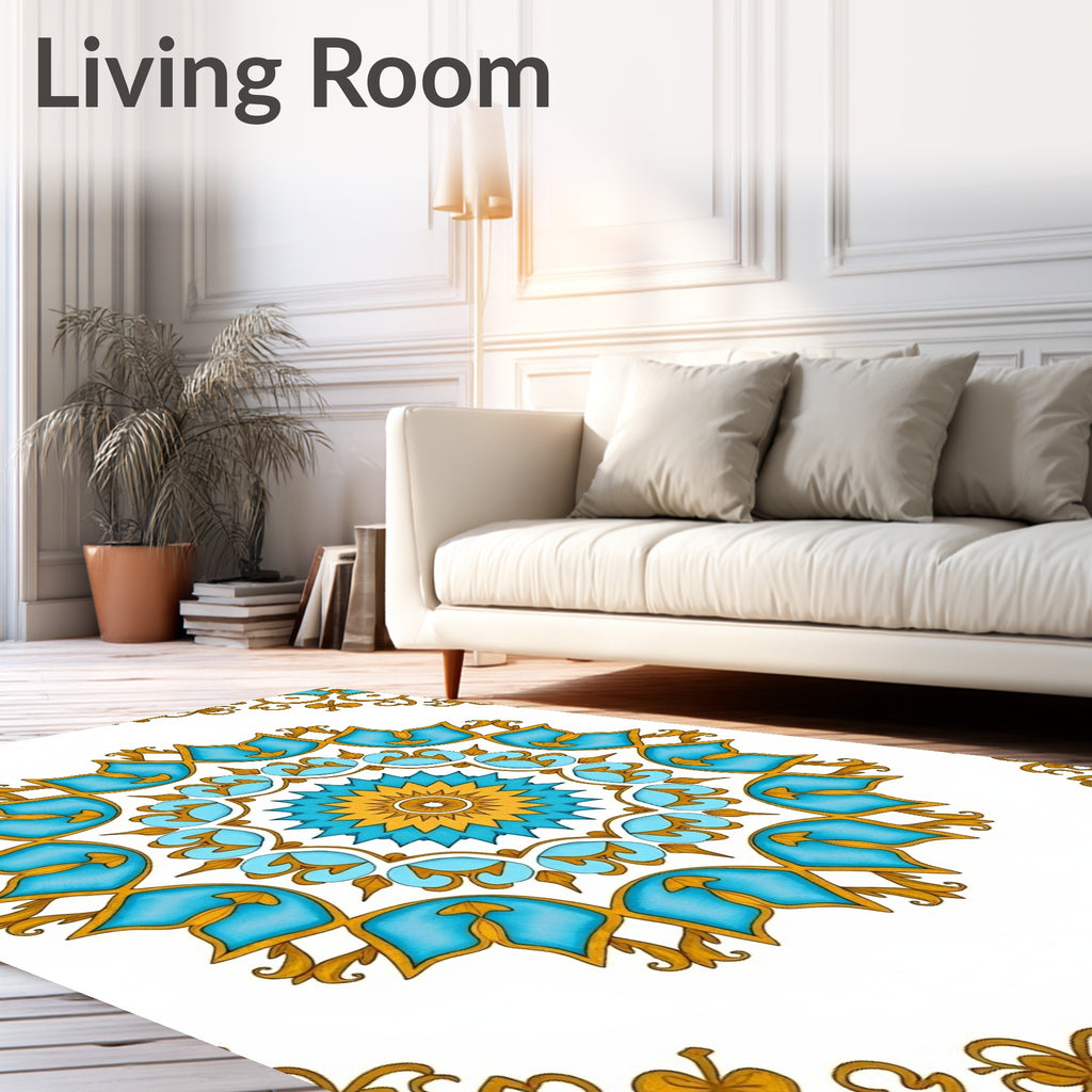 Azure Gold Medallion Floral Rug