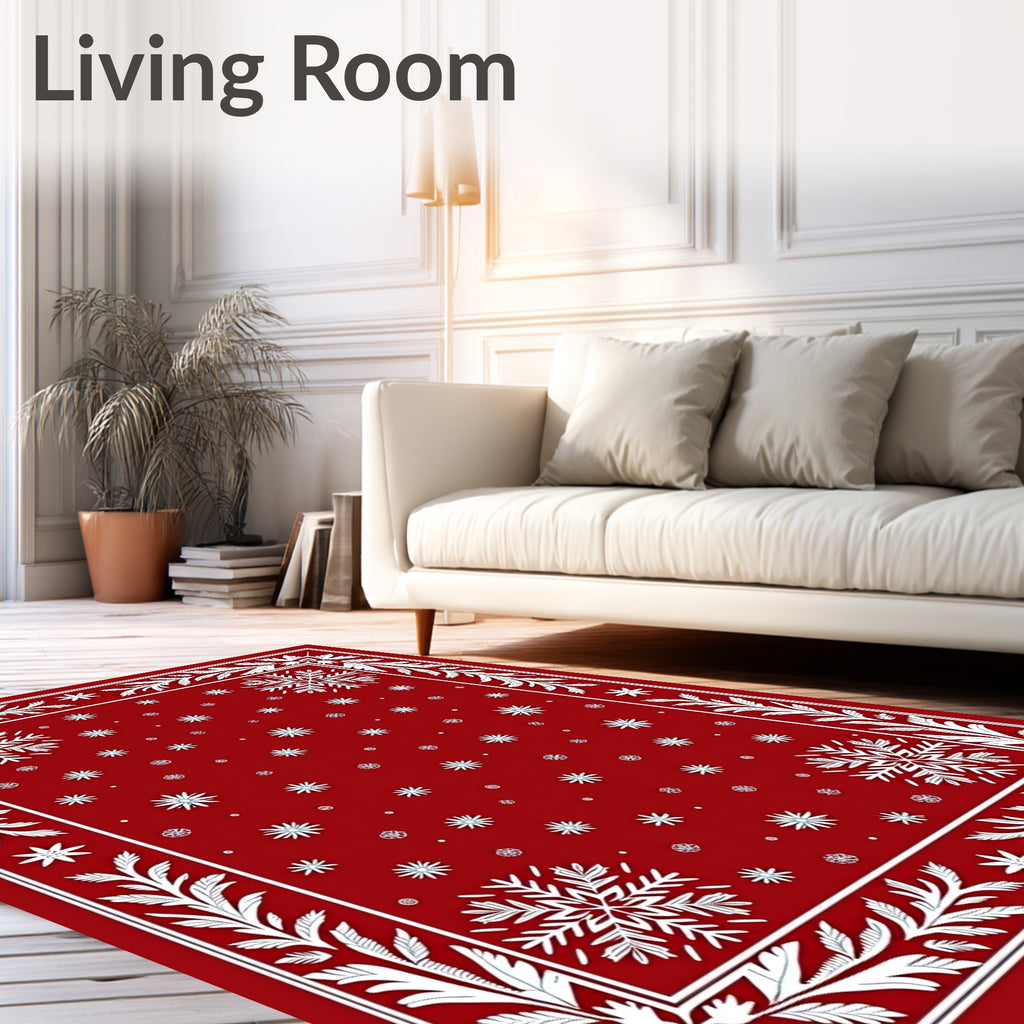 Rich Red Festive Snowflake Scatter Rug