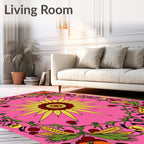 Pink Sunburst Floral Pumpkin Border Rug