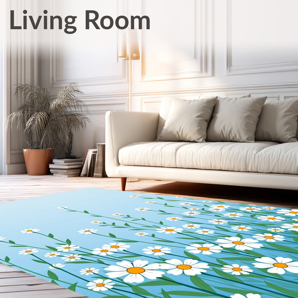 Spring Daisy Field With Blue Sky Rug