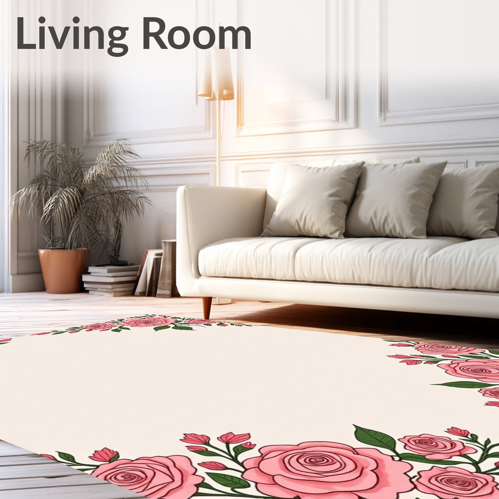 Pink Rose Garden Border Rug