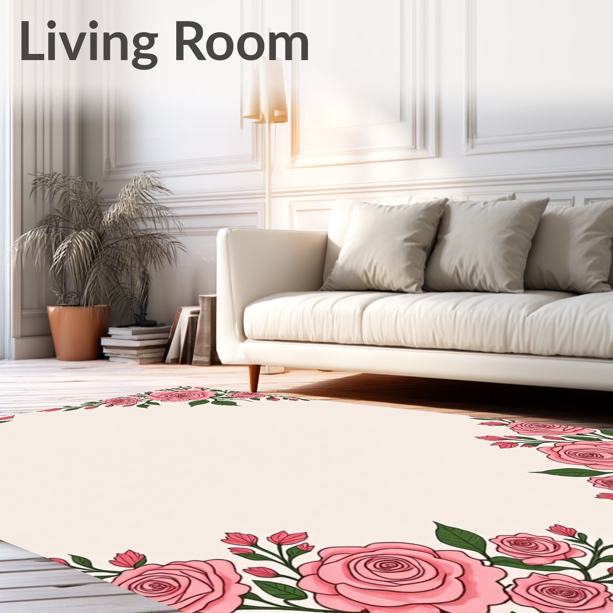 Pink Rose Garden Border Rug