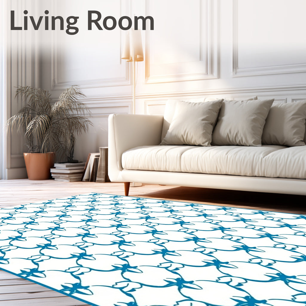 Teal Interlocking Linked Blossom Rug