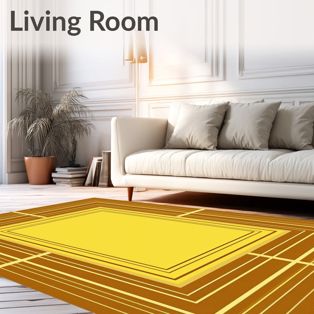 Golden Yellow Brown Concentric Squares Rug