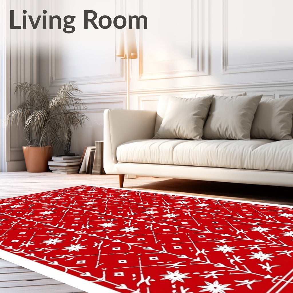 Crimson with White Folk Star Elements Rug