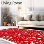 Crimson with White Folk Star Elements Rug