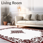 Deep Red Scrollwork Emblem Rug