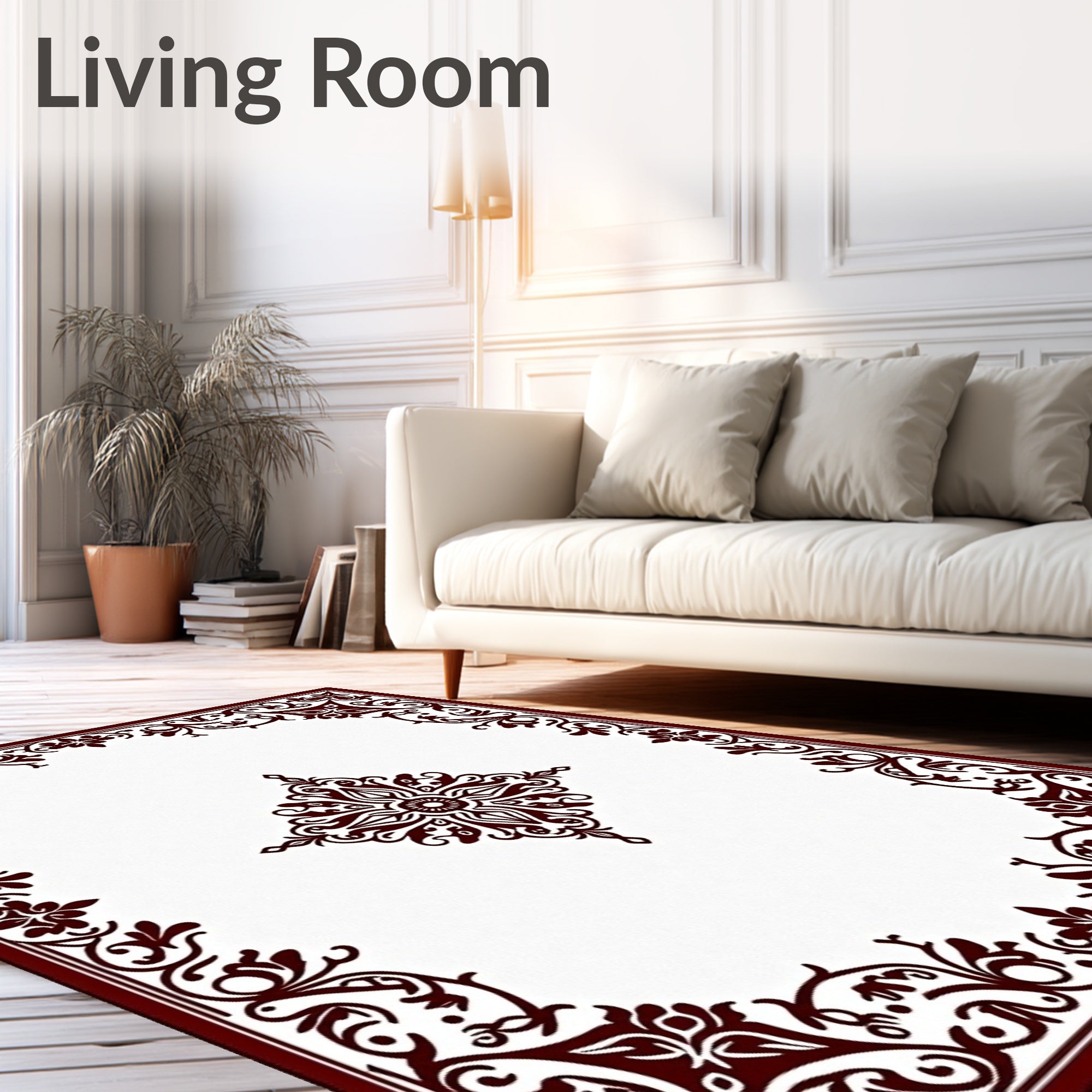 Deep Red Scrollwork Emblem Rug