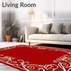 Ornate Ivory Scrolling Floral Frame Rug