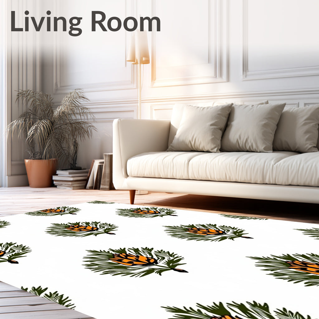 Orange Green Fir Floral Arrangement Rug
