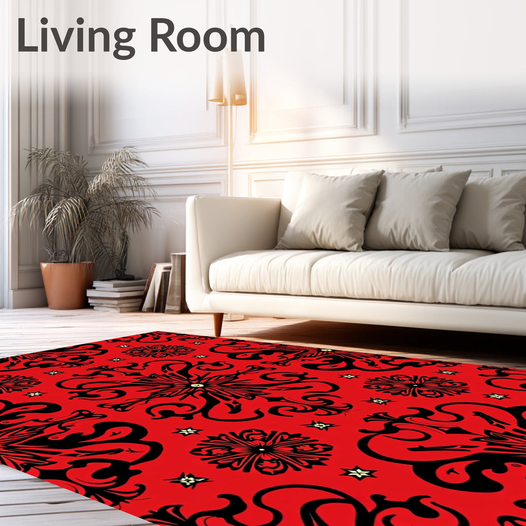 Bold Scarlet Black Baroque Flourish Rug