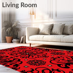 Bold Scarlet Black Baroque Flourish Rug