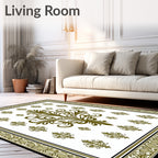 Golden Olive Damask Scrollwork Medallion Rich Rug