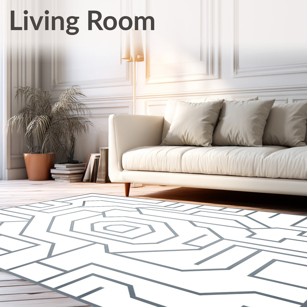 Modern Silver Geometric Maze Rug