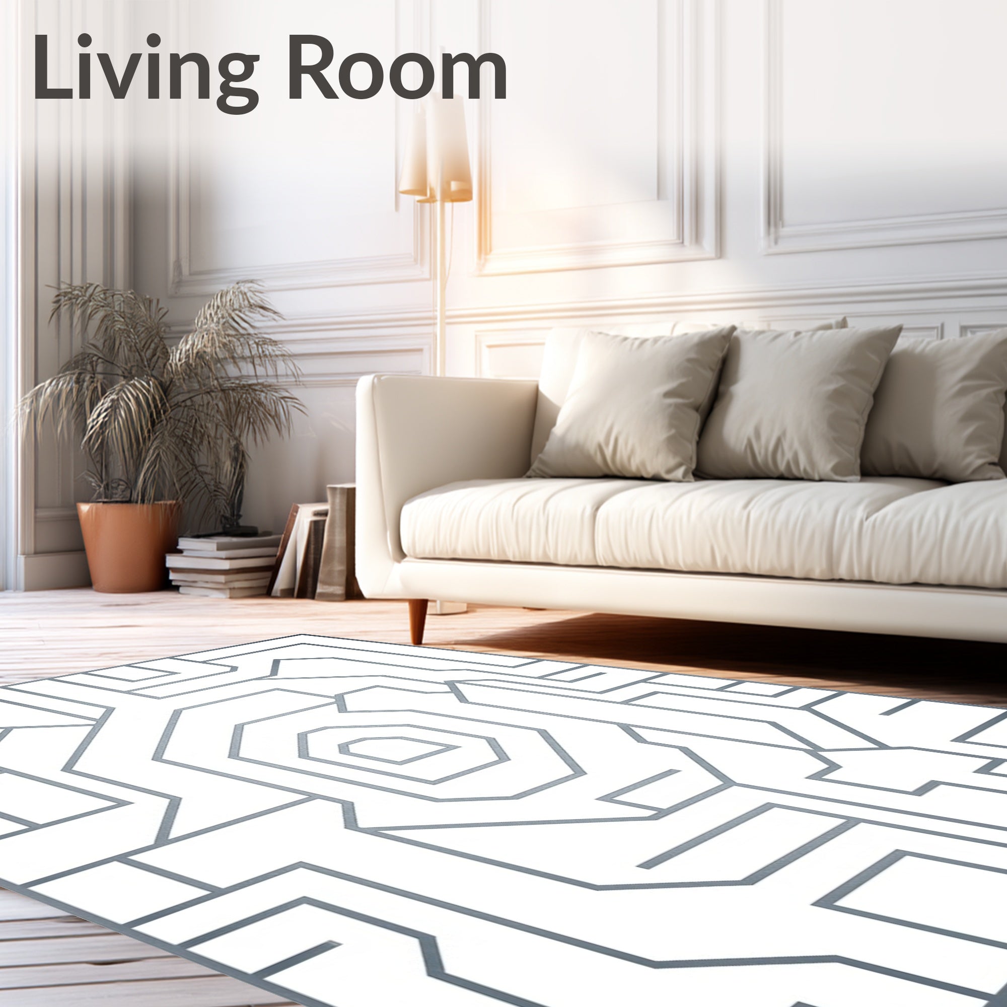 Modern Silver Geometric Maze Rug