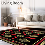 Black Gold Red Ornate Flourish Swirl Rug