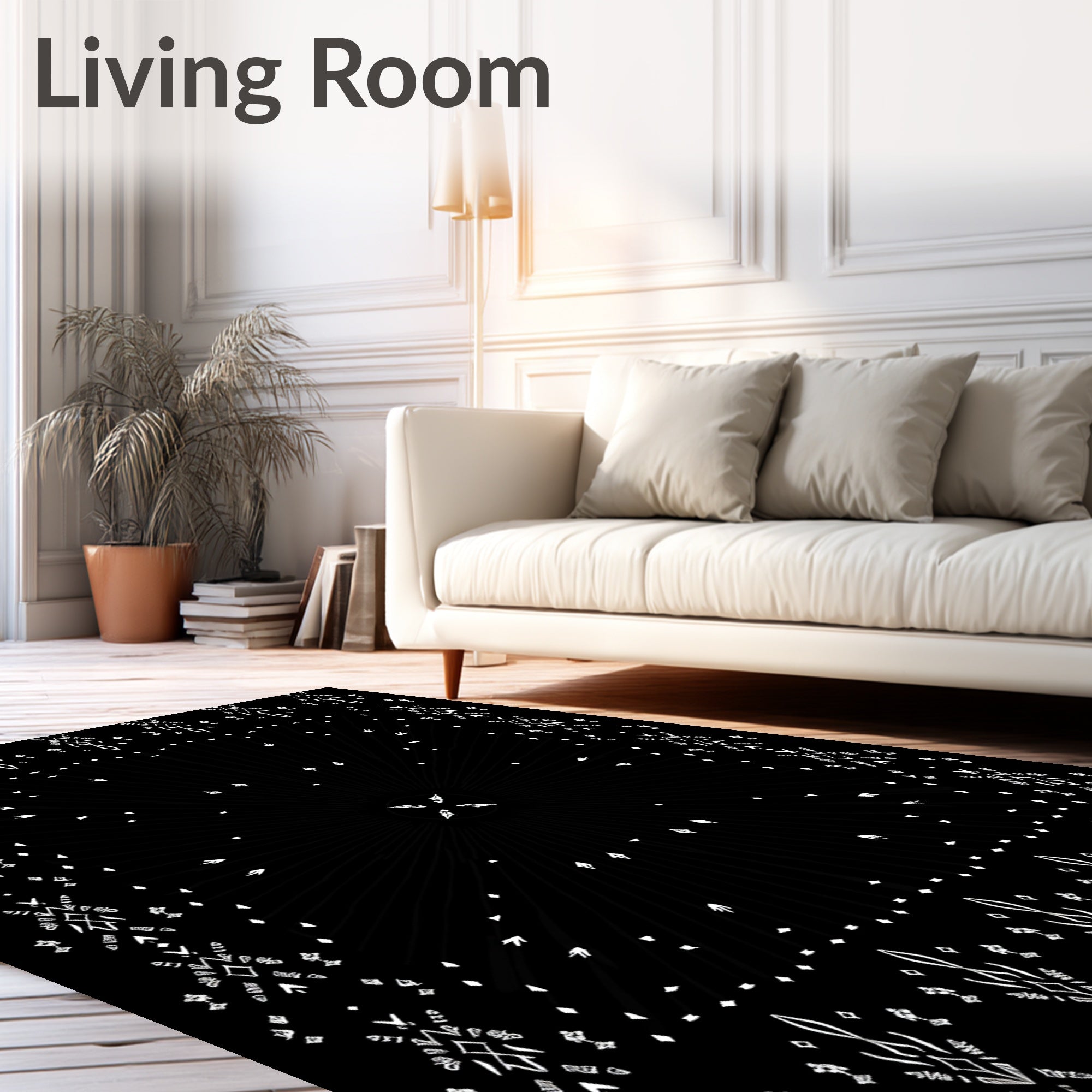 Minimalist Black and White Geometric Frame Rug