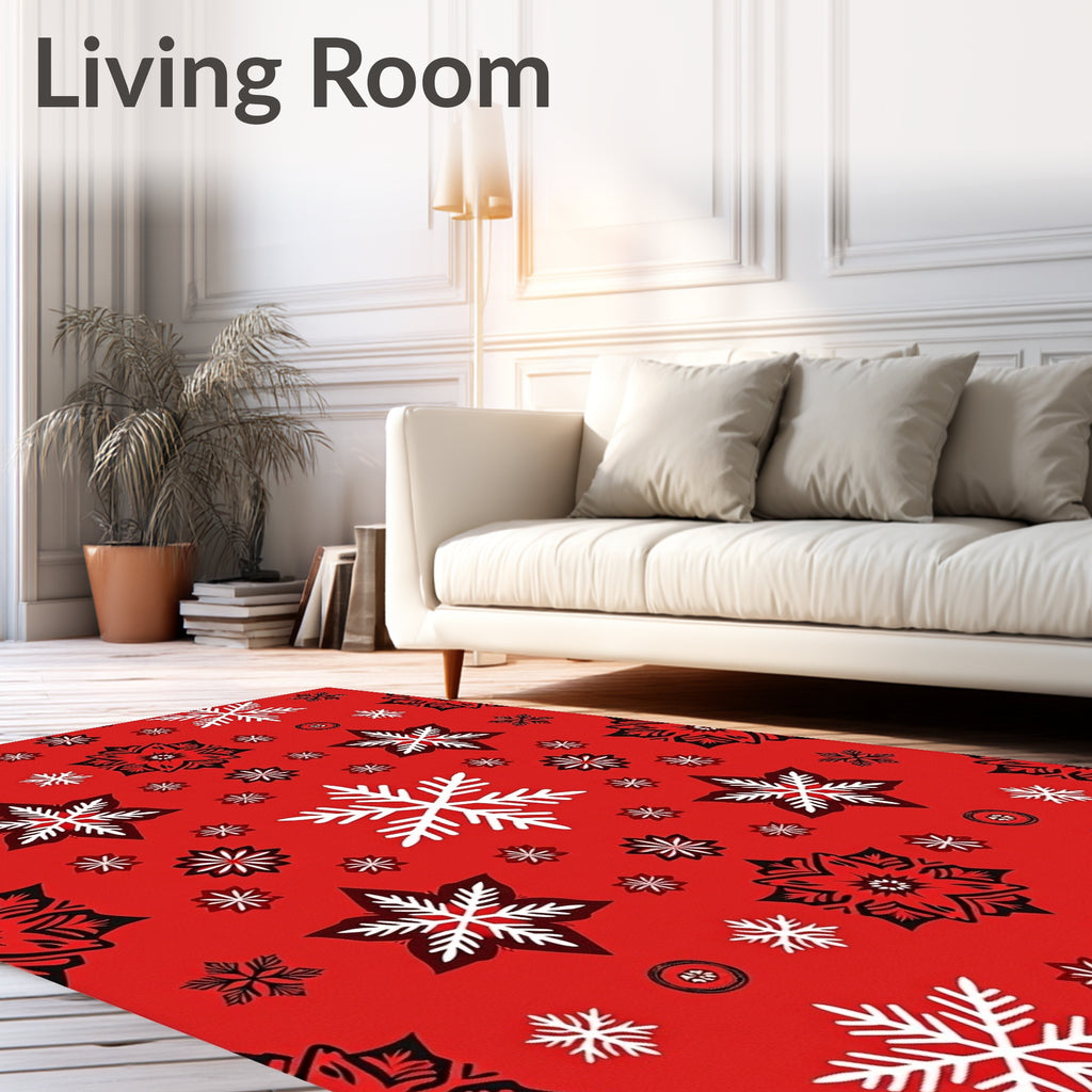 Red White Black Snowflake Collage Rug
