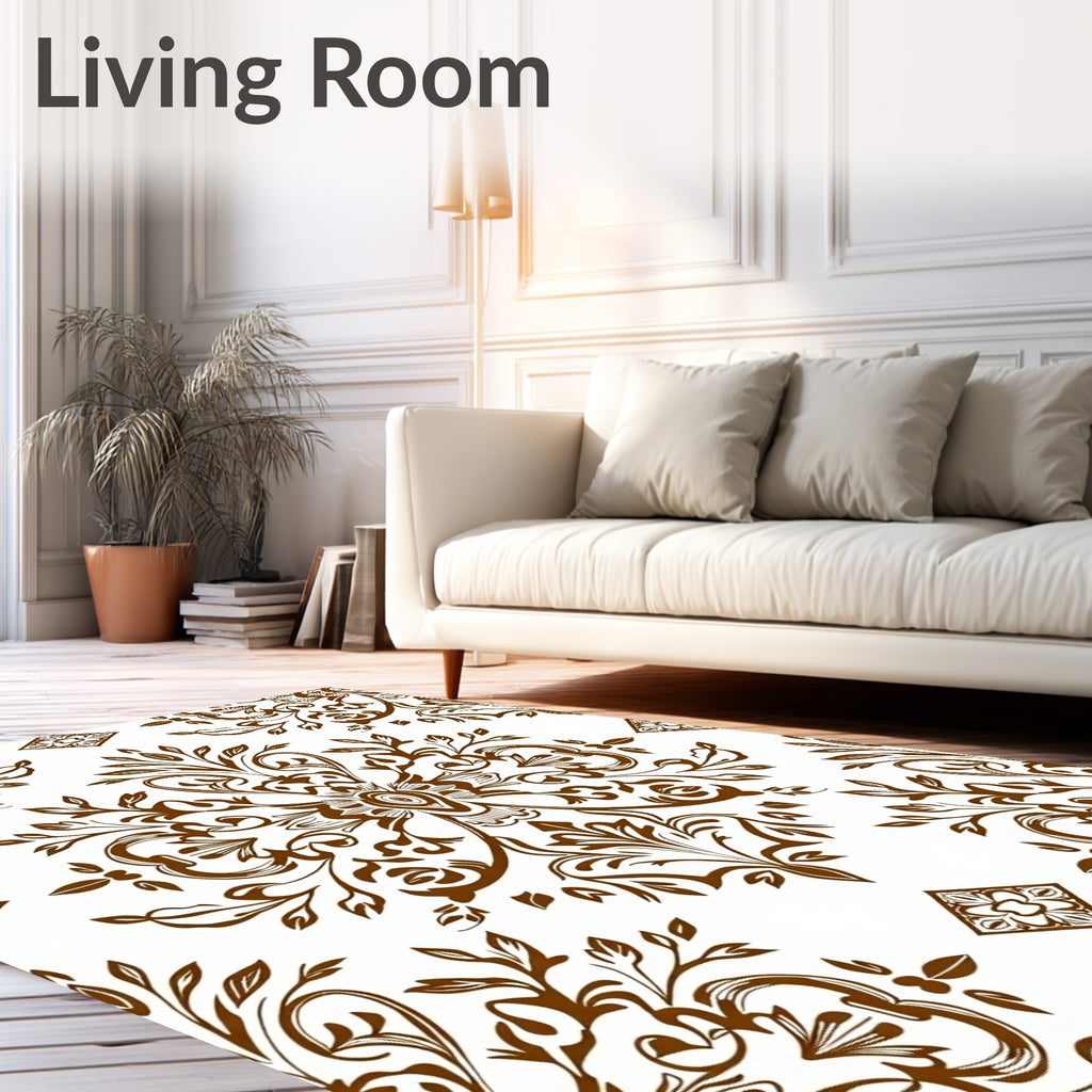Rich Brown Damask Floral Medallion Rug