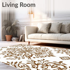 Rich Brown Damask Floral Medallion Rug