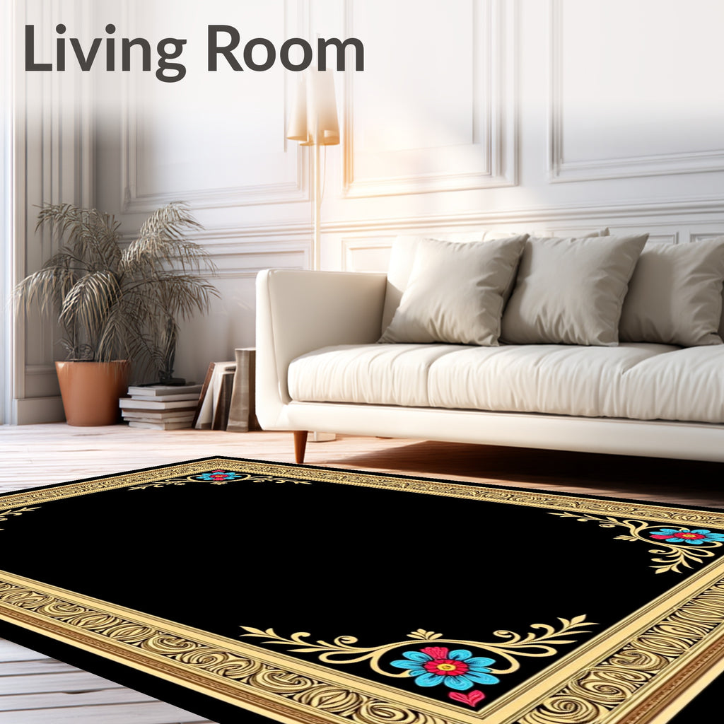 Golden Ornate Floral Corner Accent Rug