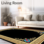 Golden Ornate Floral Corner Accent Rug