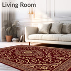 Rich Crimson Golden Floral Medallion Rug