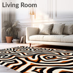 Bold Orange Black Swirl Maze Rug