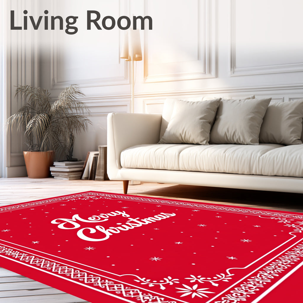 Classic Red Snowflakes Border Rug