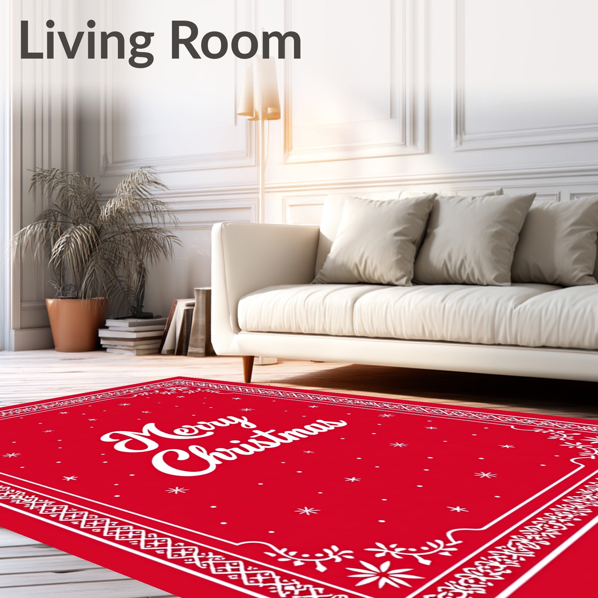 Classic Red Snowflakes Border Rug