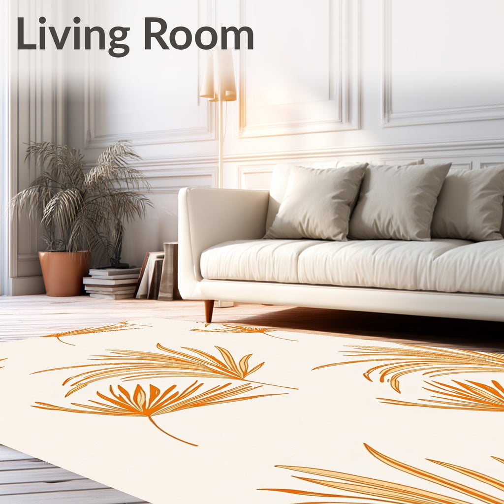 Tropical Orange Palm Frond Cream Rug