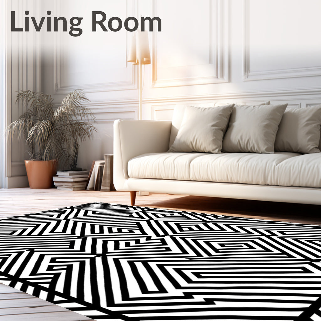 Geometric Black White Maze Rug