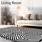 Geometric Black White Maze Rug