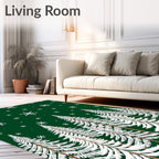 Dark Green White Snowy Pine Forest Rug