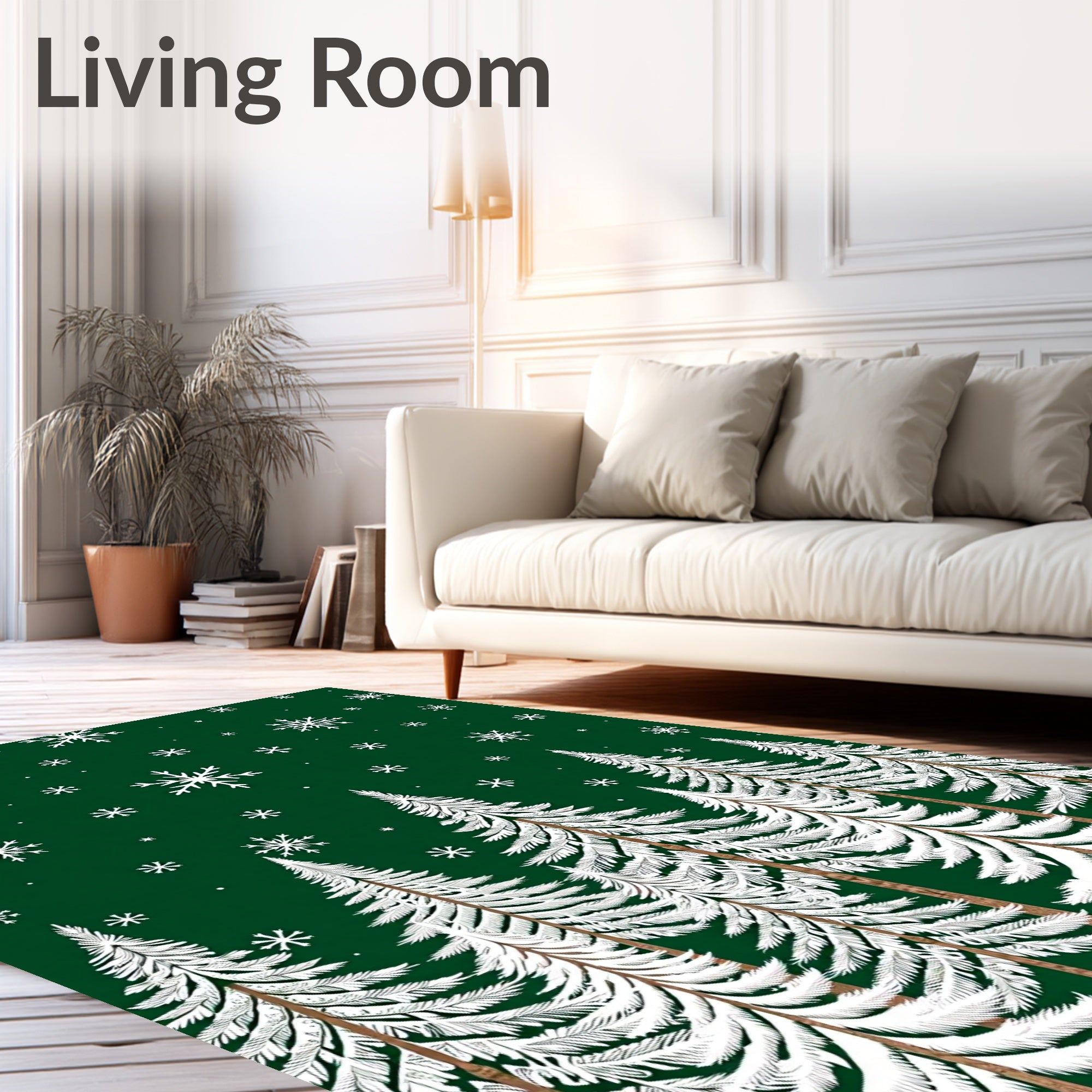 Dark Green White Snowy Pine Forest Rug