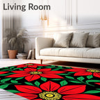 Vivid Red Floral Botanical Black Rug