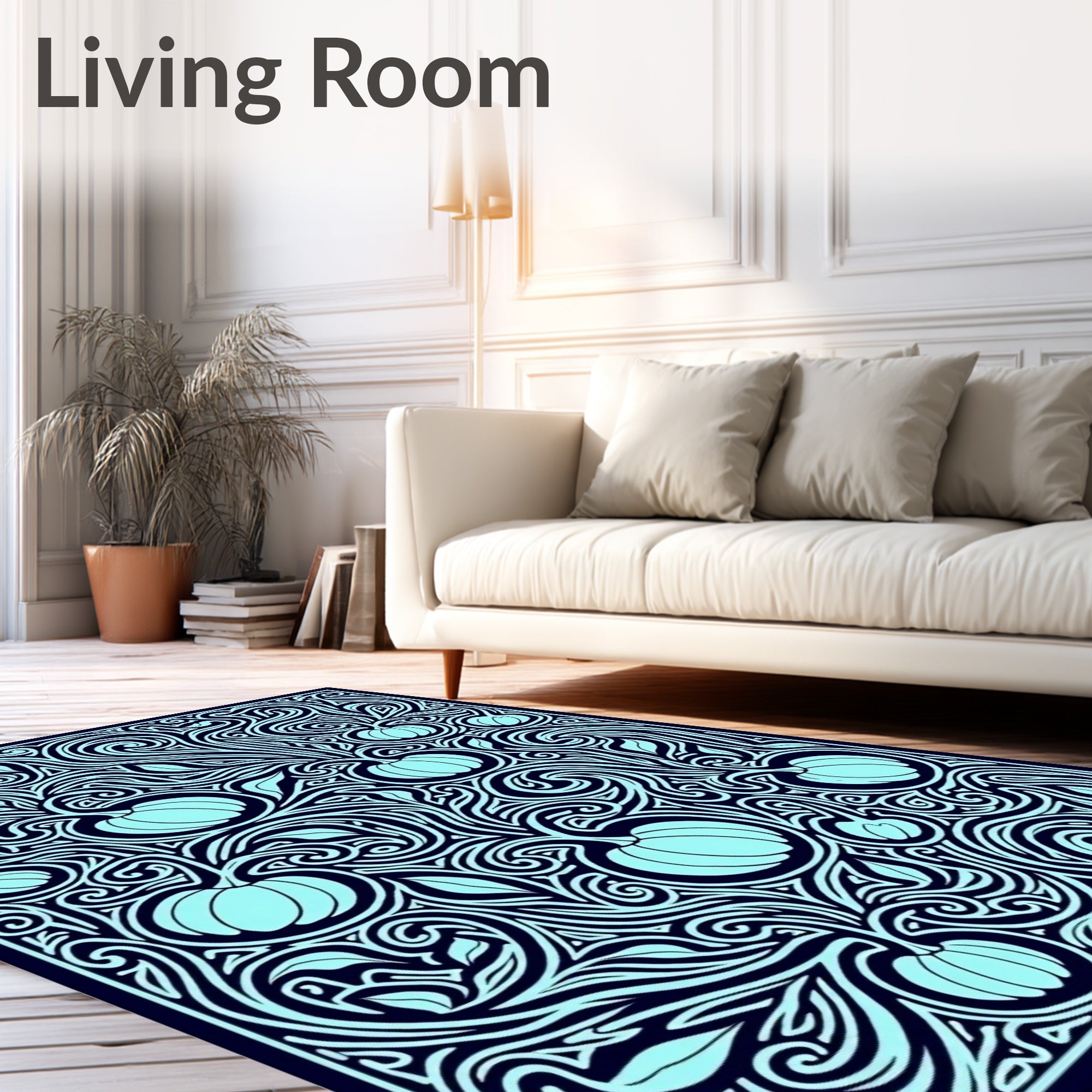 Light Blue Pumpkin Vine Swirl Rug