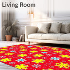 Red Yellow Snowflake Medley Rug