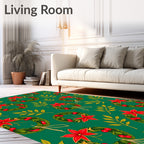 Festive Green Wreath Poinsettia Foliage Rug