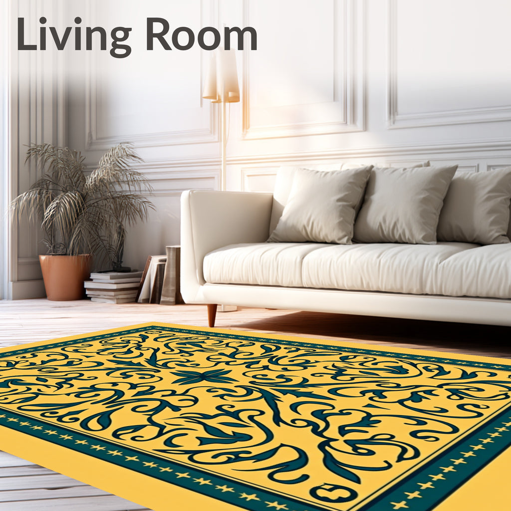 Deep Teal Floral Scrollwork Ornate Rug