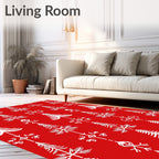 Red White Nordic Tree Snowflake Icon Rug