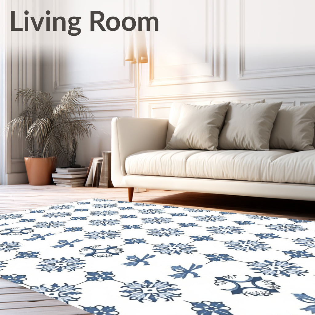 Blue Floral Medallion Tile Rug