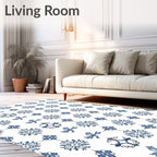 Blue Floral Medallion Tile Rug
