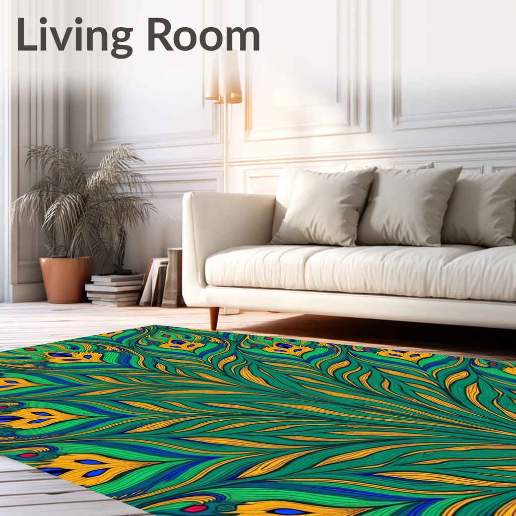 Emerald Peacock Feather Jewel Burst Rug