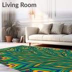Emerald Peacock Feather Jewel Burst Rug